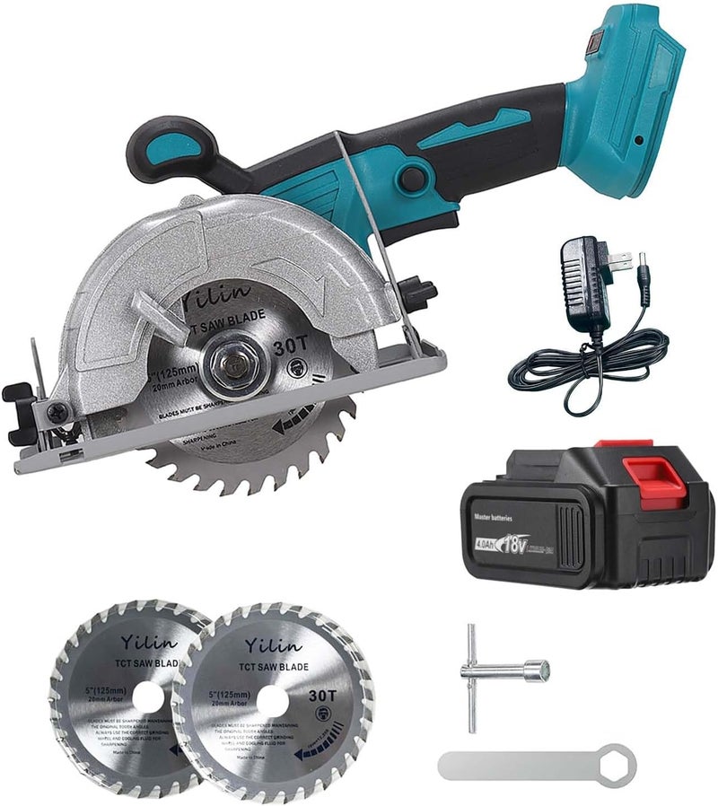 Heimerdinger 5 Inch Brushless Cordless Circular Saw with 4000mAh Battery,6500 RPM Compact Circular Saw,20mm Arbor with 1 TCT 30T Wood Blade and Scale Ruler - Image 1